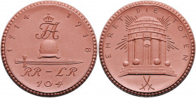 Die Mittelmächte - Allgemein Braune Porzellanmedaille o.J. (Meissen 1922) 'Ehret die Toten' Denkmalspende Regt. 104 
41,4mm 10,0g st