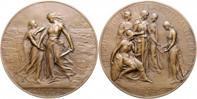 Die Entente - Allgemein - Belgien Bronzemedaille 1914 (v. Mauquoy, 1920) auf den deutschen Überfall 
69,8mm 108,1g prfr.