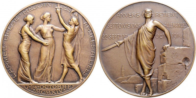 Die Entente - Allgemein - Belgien Bronzemedaille 1914 (v. Wissaert, 1921) auf di...