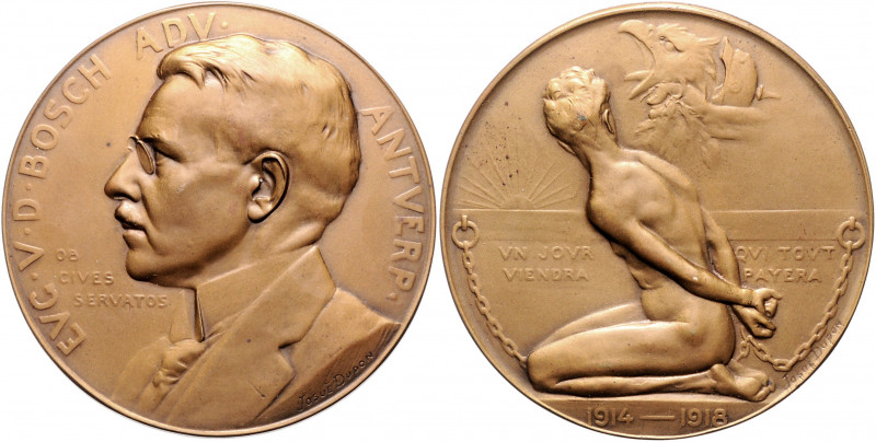 Die Entente - Allgemein - Belgien Bronzemedaille 1918 (v. Dupon) auf Eugene van ...