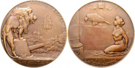 Die Entente - Allgemein - Belgien Bronzemedaille 1918 (v. Dupon) auf das Kriegsende und die Befreiung Lüttichs, i.Rd: J.FONSON 
70,2mm 109,1g vz+