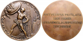 Die Entente - Allgemein - Belgien Bronzemedaille o.J. (v. Dupon) auf die Verteidigung von Antwerpen, i.Rd: J. FONSON 
91,2mm 266,5g vz-st