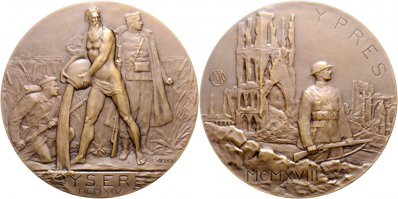 Die Entente - Allgemein - Belgien Bronzemedaille 1918 (v. Samuel) auf die Zerstö...