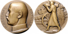 Die Entente - Allgemein - Frankreich Bronzemedaille o.J. (v. Herbemont) auf Marschall Fayolle, i.Rd: Füllhorn BRONZE 
68,0mm 202,8g prfr.