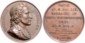 Münzen & Medaillen auf F. Schiller Bronzemedaille 1821 (v. Barré) Suitenmedaille aus der Serie von Durand Klein/Raff 38. 
41,1mm 38,3g selten! vz-st...