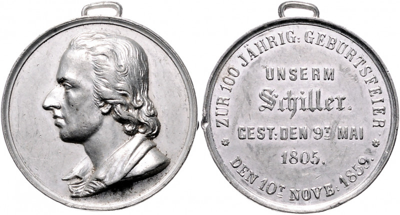 Münzen & Medaillen auf F. Schiller Zinnmedaille 1859 (v. H. Wilke) auf seinen 10...