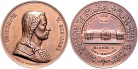 Münzen & Medaillen auf F. Schiller Bronzemedaille 1859 (v. Sebald/Drentwett) auf die Schillerfeier in Mannheim Klein/Raff 97 (nur Ag, Zn). Brett. 1054...