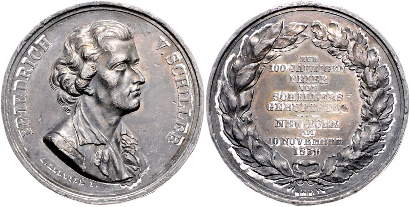 Münzen & Medaillen auf F. Schiller Blei-Zinn-Medaille 1859 (v. A. Kerwien) auf d...