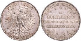 Münzen & Medaillen auf F. Schiller Gedenktaler 1859 der Stadt Frankfurt auf seinen 100. Geburtstag Kahnt 167. Dav. 650. Thun 139. Klein/Raff 1. 
 ss
