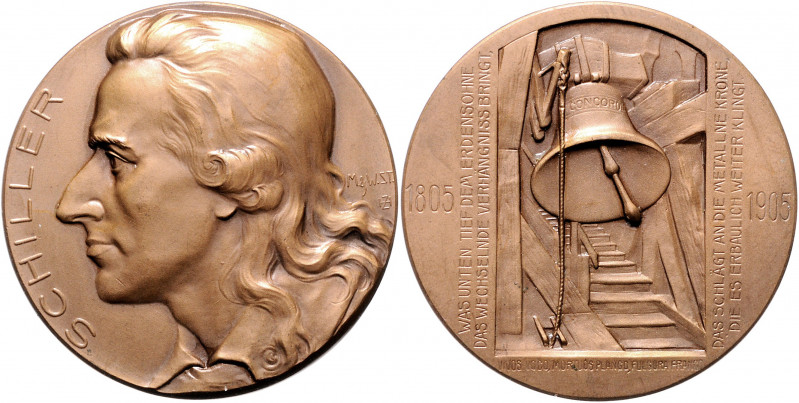 Münzen & Medaillen auf F. Schiller Bronzemedaille 1905 (v. M.&W.) auf seinen 100...