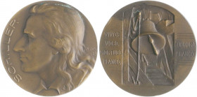 Münzen & Medaillen auf F. Schiller Bronzemedaille 1905 (v. M.&W.) auf seinen 100. Todestag Klein/Raff 128.2. 
40,2mm 29,6g st