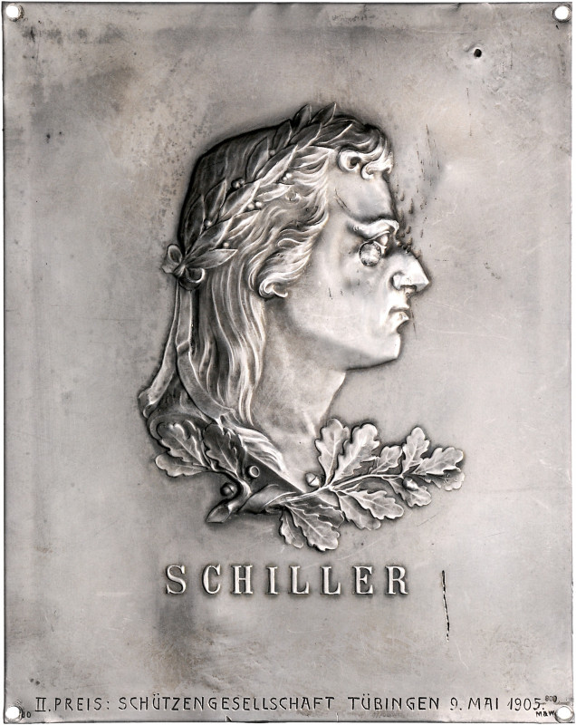 Münzen & Medaillen auf F. Schiller Eins. Silberplakette 1905 (v. M.&W.) II. Prei...
