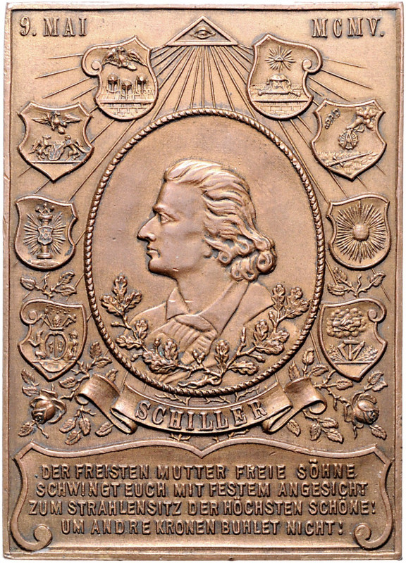 Münzen & Medaillen auf F. Schiller Bronzeplakette 1905 (geprägt bei Beyenbach, W...