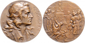 Münzen & Medaillen auf F. Schiller Bronzemedaille o.J. (v. R. Mayer) auf seinen 100. Todestag Klein/Raff 176.1. Wurzbach 8222. Brett. 1100. 
40,1mm 2...