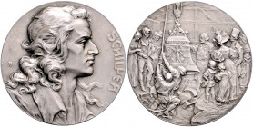 Münzen & Medaillen auf F. Schiller Silbermedaille o.J. mattiert (v. R. Mayer) auf seinen 100. Todestag, mit Punze 990 Klein/Raff 176.2. Wurzbach 8222....