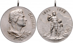 Münzen & Medaillen auf F. Schiller Lot o.J. von 2 Stücken (v. M.&W.): Versilberte Bronzemedaille und Bronzemedaille1905 auf seinen 100. Todestag (K/R ...