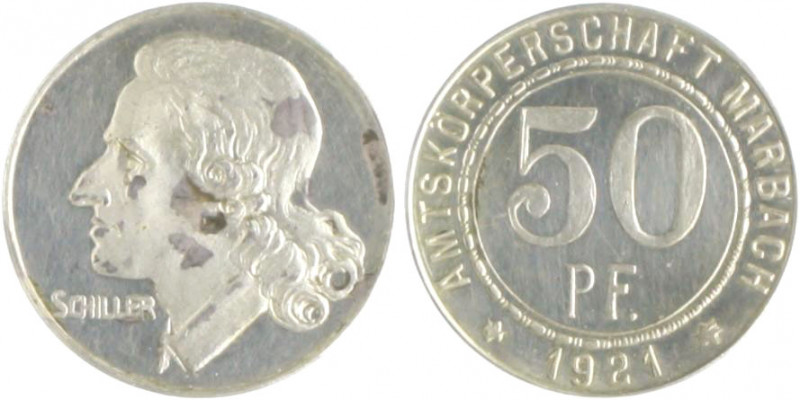 Münzen & Medaillen auf F. Schiller Silberabschlag o.J. von 50 Pfennig 1921, Notg...