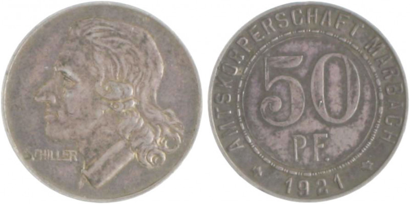 Münzen & Medaillen auf F. Schiller Silberabschlag o.J. von 50 Pfennig 1921, Notg...
