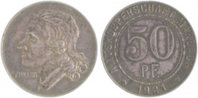 Münzen & Medaillen auf F. Schiller Silberabschlag o.J. von 50 Pfennig 1921, Notgeld der Amtskörperschaft Marbach, Hersteller: Mayer & Wilhelm, Auflage...