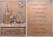 Münzen & Medaillen auf F. Schiller Bronzeplakette o.J. (v. M.&W.) zur Erinnerung an die Deutsche Handball-Meisterschaft in Stuttgart, mit Ansicht des ...