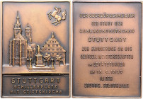 Münzen & Medaillen auf F. Schiller Bronzeplakette o.J. (v. M.&W.) zur Erinnerung an die Deutsche Meisterschaft im Geräteturnen in Stuttgart, mit Ansic...