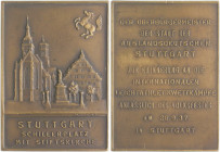 Münzen & Medaillen auf F. Schiller Bronzeplakette o.J. (v. M.&W.) zur Erinnerung an die Internationalen Leichtathletikwettkämpfe in Stuttgart, mit Ans...