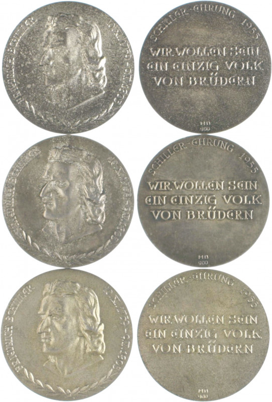 Münzen & Medaillen auf F. Schiller Lot o.J. von 3 x Silbermedaille 1955, auf sei...