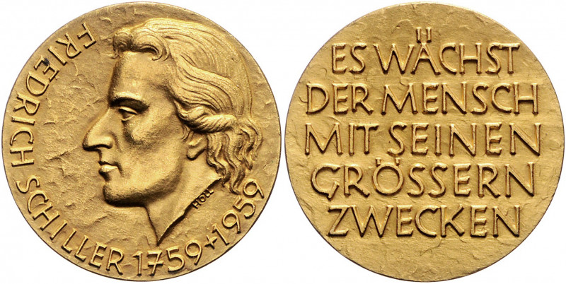 Münzen & Medaillen auf F. Schiller Goldmedaille 1959 (v. Holl) auf seinen 200. G...