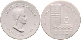 Münzen & Medaillen auf F. Schiller Porzellanmedaille o.J. (1972) weiß auf die Fertigstellung des Universitätshochhauses in Jena und seine 10-jährige T...