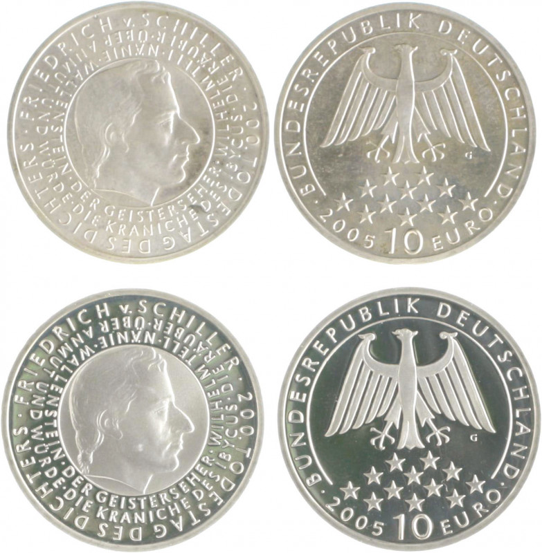 Münzen & Medaillen auf F. Schiller Lot o.J. von 2 x. 10 Euro 2005 G auf seinen 2...
