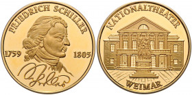 Münzen & Medaillen auf F. Schiller Lot o.J. von 2 Stücken: Vergoldete Silbermedaille o.J. (2005) zum 200. Todestag, ohne Feingehaltsangabe (vgl. K/R 2...