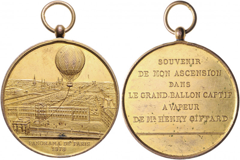 - Luftfahrt Vergold. Bronzemedaille 1878 (v. Trotin) Fesselballon von Giffard üb...