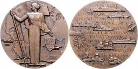 - Luftfahrt Bronzemedaille 1955 (v. M. Renard) auf das 100-jährige Jubiläum der 'COMPAGNIE GENERALE TRANSATLANTIQUE 1855 - 1955' 
68,0mm 133,5g vz+