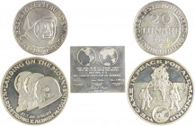 - Luftfahrt Lot o.J. von 3 Stücken: Silbermedaille 1969 'Die erste Mondlandung' mit Punze 999,9 HH, Kaiser 2029.1 (50,0mm 49,3g), einseitige Silberpla...