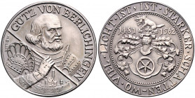 - Personen - Berlichingen, Götz von 1481-1562 Silbermedaille o.J. (v. Diller) auf seinen 500. Geburtstag, mit Punze 1000 
35,0mm 25,5g st