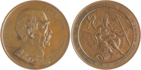 - Personen - Bismarck, Otto von 1815-1898 Bronzemedaille 1890 (v. Pulst/ Oertel) auf seinen 75. Geburtstag Bennert 83. Slg. Bö. 5242. 
kl. Fleck 60,0...