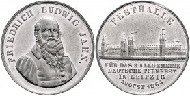 - Personen - Jahn, Friedrich Ludwig 1778-1852 Zinnmedaille 1863 (unsign.) auf das 3. Deutsche Turnfest in Leipzig 
kl.Rf., 40,6mm 22,2g vz
