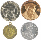 - Reformation Lot o.J. von 4 Stücken: Bronzemedaille 1883 auf den 400. Geburtstag von Martin Luther (vgl. Whiting 755, mit Originalöse 28,5mm 11,9g), ...