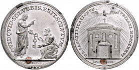 - Religion Zinnmedaille 1776 (v. P.N.) Christus übergibt Petrus den Schlüssel 
mit Kupferstift 30,8mm 12,6g vz-st