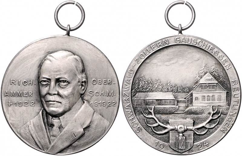 - Schützenmedaillen - Reutlingen Silbermedaille 1924 auf das Schwarzwald-Zollern...