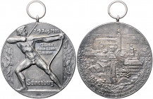 - Schützenmedaillen - Schneeberg Silbermedaille 1925 auf das 13. Sächsisch-Wettinische Bundesschießen 
m. Öse 40,2mm 23,1g ss/vz