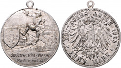 - Allgemeine Medaillen Versilberte Medaille o.J. auf die Stadt Bodenwerder, Rs. wie 5 Mark-Stück 1908 
mit Öse, 35,8mm 16,6g ss-vz