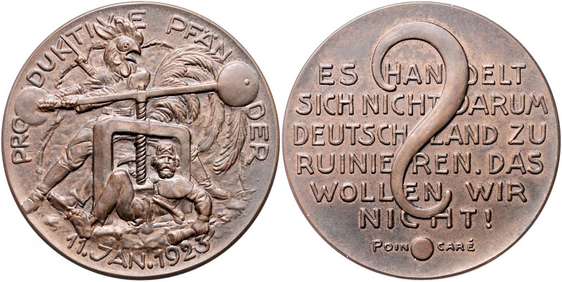 - Allgemeine Medaillen Satirische Medaille 1923 in Bronze PRODUKTIVE PFÄNDER Müs...