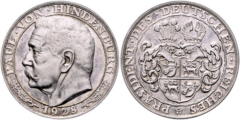 - Allgemeine Medaillen Silbermedaille 1928 (v. Bernhart) auf Reichspräsident Hin...