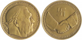- Allgemeine Medaillen Bronzemedaille 1934 (v. BB = B. Bleeker) auf den Tod von Hindenburg, i.Rd: BAYER. HAUPTMÜNZAMT 
36,0mm 21,7g vz