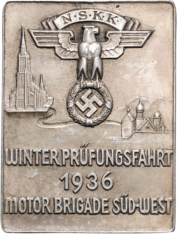 - Allgemeine Medaillen Weißmetallplakette 'NSKK Winter Prüfungsfahrt 1936 - Moto...