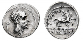 Denaro al nome PHILIPPVS databile al 56 a.C. - Zecca: Roma - Diritto: testa diademata di Anco Marzio a destra; a sinistra, dietro la nuca, un lituus -...