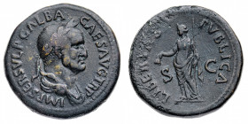 Galba (68-69 d.C.)
Sesterzio databile al 68 d.C. - Zecca: Roma - Diritto: busto laureato e drappeggiato dell'Imperatore a destra - Rovescio: la Liber...