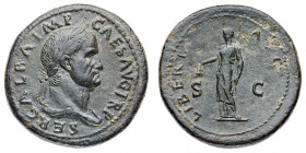Galba (68-69 d.C.)
Sesterzio databile al 68 d.C. - Zecca: Roma - Diritto: testa laureata dell'Imperatore a destra - Rovescio: la Libertas stante a si...