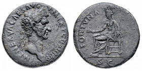 Nerva (96-98 d.C.)
Sesterzio databile al 97 d.C. - Zecca: Roma - Diritto: testa laureata dell'Imperatore a destra - Rovescio: la Fortuna seduta a sin...